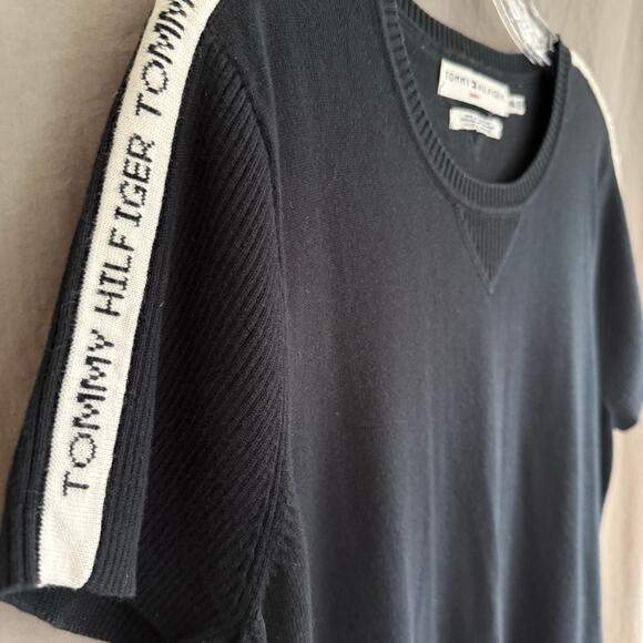 Retro Tommy Hilfiger Short Sleeve Top Logo Tape Sweater Knit Y2K Blokette Sz XL - Picture 4 of 13